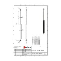 BÜNTE Gasfeder 14/28, 750 N, 700 mm, 300 mm Hub