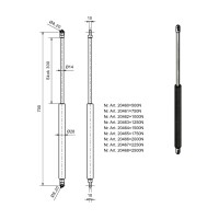 BÜNTE Gasfeder 14/28, 1000 N, 700 mm, 300 mm Hub