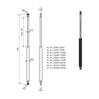 BÜNTE Gasfeder 10/22, 700 N, 525 mm, 215 mm Hub