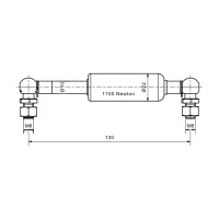 Gasfeder 10/22, 1100 N, 130 mm Hub