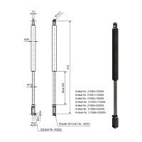 Gasfeder 1750 N, 615 mm, 220 mm Hub