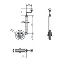 Anhänger Abstellset Komplettset – Stützrad, 2 Rohrstützen 700 mm, 3 Klemmschellen und 2 Radkeile