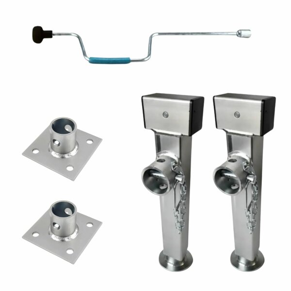 2er Set Anhängerstütze 120 x 120 x 60 mm, mit Halterungen und Handkurbel